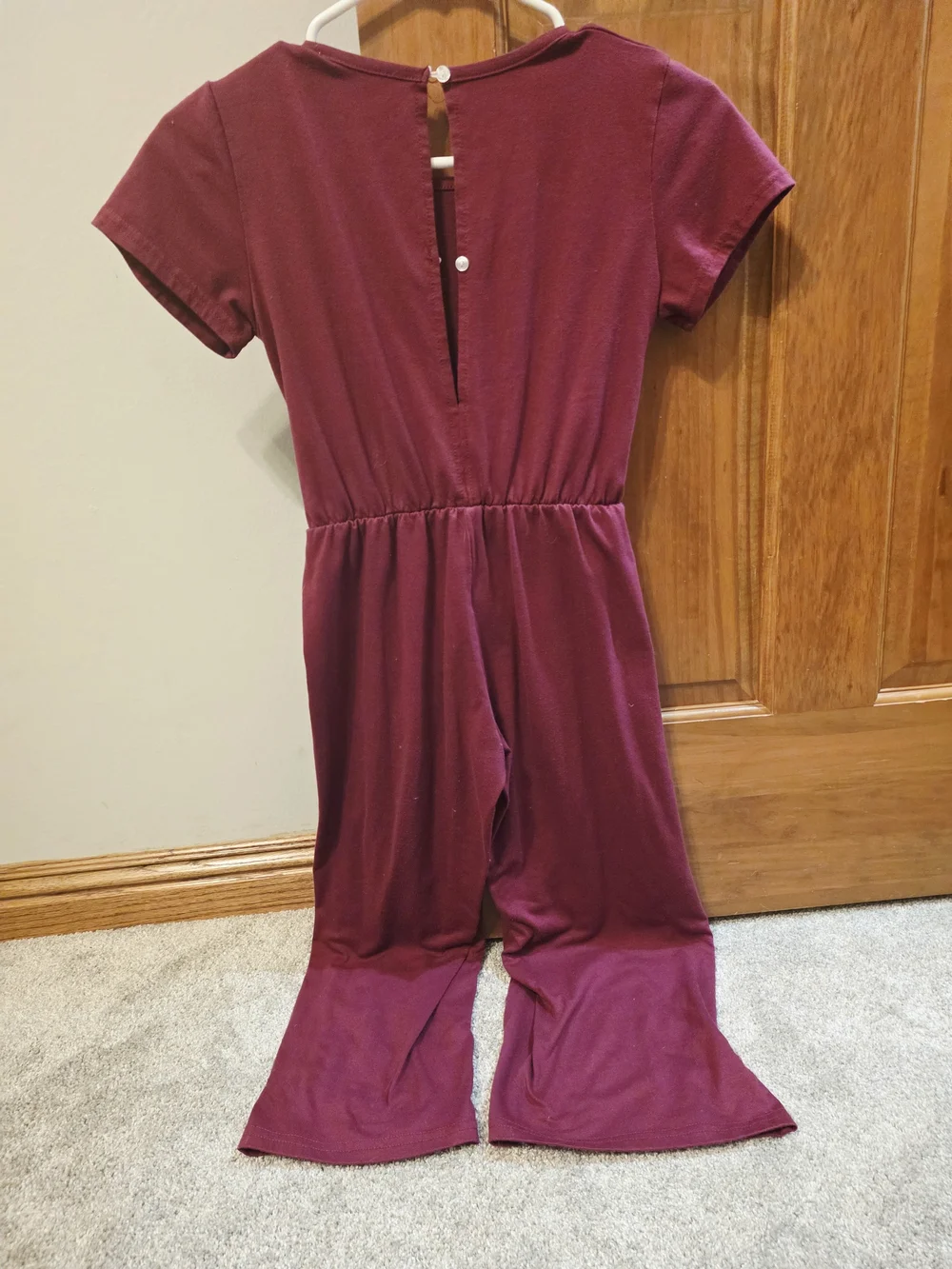 Kids Short Sleeve Belted Jumpsuit - Burgundy